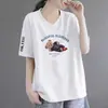 E-commerce Transfronteiriço Nova Camiseta de Manga Curta Estilo Chinês Feminina Solta Tamanho Plus Size Meninas Cheinhas Top para Cobrir a Barriga Escondendo Defeitos Emagrecedor Manga Meia Tendência