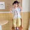 Conjunto Curto de Menina Estrela Verão Algodão Estilo Coreano Infantil Bebê Amarelo Calça Anti-Mosquito Conjunto de Duas Peças Tendência Cool