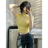 Atacado Transfronteiriço Camiseta Retro de Meia-Gola de Manga Curta para Meninas Quentes com Barriga de Fora, Top Básico Justo Sexy Elegante