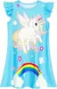 Pijama Infantil Feminino Transfronteiriço com Estampa 3D de Princesa, Pijama de Unicórnio, Camisola Feminina de Sereia com Manga Morcego para Casa