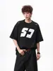 Camiseta de Algodón Puro con Estampado de Letras Estilo Americano para Hombres y Mujeres, Top de Manga Corta Pesado de Verano High Street, Camisa de Media Manga Suelta y Fresca para Parejas