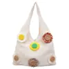 Bolsa de Tricô Estilo Preguiçoso Feminina 2026 Nova Primavera Verão Popular Flor Bolsa de Ombro Único Grande Capacidade Bolsa Tote para o Dia a Dia