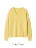 Suéter suave de lana cepillada para otoño e invierno para mujer, 90% lana, 5% cachemira, mezcla de seda de morera, cuello en V, amarillo ganso, tejido mullido