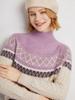 Suéter de cachemira jacquard de estilo étnico para mujer, suéter de punto de cuello alto medio, suelto y grueso, nuevo suéter de otoño e invierno con combinación de colores.