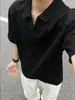 Camisa Polo Deconstruida de Manga Corta para Hombre, Verano Cleanfit Hombro Normal Camiseta Pesada, Estilo Retro Americano, Mangas de Tres Cuartos