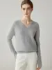 Suéter minimalista 100% cachemira pura para mujer, cuello en V, tejido trenzado, jersey, perfecto como capa interior, versátil para otoño e invierno