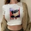 INS Verão 2024 Nova Camiseta Feminina de Manga Curta com Letra de Umbigo Slim-fit
