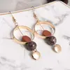 Clip de oreja de piedra elegante popular retro japonés y coreano sin perforar pendientes para mujer elegantes simples geométricos redondos clip de oreja al por mayor