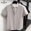 Camisa Masculina Laisibote de Nylon com Manga Curta para Primavera/Verão, Respirável e Confortável, Cor Sólida Versátil Casual