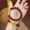 Pulsera de cristal granular de alto contenido natural, cinabrio rojo, para hombres y mujeres, pulsera de arena de cinabrio amarillo de cuentas redondas bajas, dios de la riqueza de cinco vías