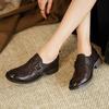 Textura Piel de Vaca Lavada Completa Súper Suave Zapatos de Cuero Pequeños Otoño 2024 Tacón Bajo Grueso Mocasines de Cuero Genuino Hebilla Cuadrada Zapatos de Una Capa para Mujer
