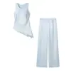 Atacado de Moda Feminina Transfronteiriça 2026 Primavera Novo Estilo Europeu e Americano Moda Seda Sem Mangas Assimétrico Conjunto de Top e Calça