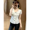Camisa blanca de manga corta estilo muñeca talla extra, diseño elegante, entallada a la cintura, adelgazante, versátil y adecuada para ir al trabajo