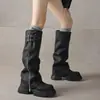 Botas femininas de perna de calça 2026 novo outono e inverno sola grossa que aumenta a altura botas longas até o joelho, estilo doce e cool, botas de cavaleiro de cano alto