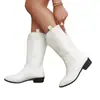 Botas de cavaleiro bordadas de outono e inverno de tamanho grande para mulheres, de comércio exterior europeu e americano, bico fino, salto quadrado, botas longas bordadas transfronteiriças, atacado no Wish