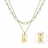 Collar Transfronterizo Europeo y Americano de Oro 18K de 6 mm con 26 Letras de Doble Capa Colgante Rectangular de Acero de Titanio Acero Inoxidable Venta al por Mayor