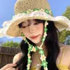 Novo Chapéu de Palha com Cadarço Floral Pequeno Estilo Francês para Mulheres, Chapéu de Sol para Férias, Chapéu de Pescador com Proteção Solar, Chapéu de Palha para Proteção Solar na Praia