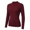 Camiseta interior de doble cara cepillada de cuello medio alto para otoño e invierno para mujer, color liso, forrada de polar, que genera calor, de manga larga, cálida para damas