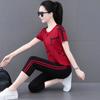 Conjunto Esportivo Feminino Verão Fino Seda de Gelo Manga Curta Corrida Casual Calça Caprichada Conjunto de Duas Peças para Mães de Meia-Idade 26