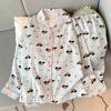 Pijama de Algodão Nuvem para Mulheres Primavera e Outono Novo Desenho Animado Fofo Calças de Manga Comprida Dormitório de Estudante Conjunto de Roupa de Casa Transfronteiriço