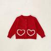 Cárdigan de Nuevo Estilo 2026 para Bebés Niñas de 0 a 3 Años, Atuendo Festivo Rojo de Año Nuevo con Encaje de Corazón y Chaqueta de Punto con Lazo