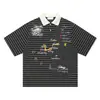 Camiseta tipo Polo Retro Americano Rayas Albaricoque Manga Corta para Hombres y Mujeres Holgada Juventud Popular Estudiante Atuendo de Pareja Top