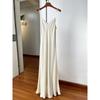 Alto Primavera e Verão Elegante Elegante Decote em V Cobre Seda Amoníaco Interno Slim-Fit Justo Cintura Justa Vestido Saia Alça Saia Longa