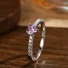 Anillo Transfronterizo de Plata de Ley S925 para Mujer, Lujo Ligero Europeo y Americano, Simple Anillo de Diamante de Quilates con Forma de Corazón de Zircón Rosa Joyería