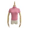 Primavera 2023 Puro Desejo Meninas Quentes Gola Alta Meio Camiseta de Manga Curta Plissada Feminina ins Que Realça a Silhueta Top Justo Stretch