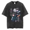 Camiseta de Algodón Oversize Vintage para Hombre con Estampado de Anime Japonés Street