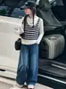 Conjunto Otoñal para Niñas 2026 Nuevo de Moda de Dos Piezas: Elegante Chaleco a Rayas y Jeans de Pierna Curva para Niños Mayores