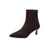 Otoño/Invierno 2026 Nuevas Botas de Tobillo de Moda Retro de Comercio Exterior Talla Grande con Punta Fina y Tacón Alto Botas Adelgazantes para Mujer Botas de Cuero para Mujer