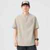 2025 Nueva Camisa de Verano Negra de Cuello Mao de Manga Corta para Hombre Suelta Talla Grande Delgada Juvenil Camisa Jersey Camiseta Moderna