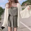 Abrigo corto holgado y ligero de verano 2025, ajuste slim, cárdigan de punto de manga larga, camisa de aire acondicionado, chal para mujer, algodón blanco