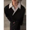 Camisa Polo falsa de dos piezas de manga larga para hombre, top holgado a rayas con cuello camisero para primavera y otoño, camisa base informal de moda estilo americano