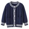 Suéter cárdigan de punto de algodón y lino con bloques de color y cuello redondo para niños pequeños, Chaqueta de punto para niñas de algodón y lino, Ropa infantil de algodón y lino