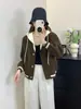 Cárdigan de Punto con Capucha de Bloques de Color Estilo Coreano Lana de Doble Cara 2026 Otoño/Invierno Nuevo Holgado Casual Versátil Abrigo Suéter para Mujer