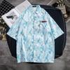 Camisa de manga corta estilo Hong Kong para hombre y mujer, camisa hawaiana holgada de verano con estampado floral de media manga para playa.