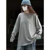 Nova Camiseta Coreana Simples de Manga Longa Cor Sólida Outono/Inverno, Corte Amplo Casual para Mulheres