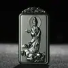Jade Hetian de Xinjiang Zafiro Verde Torre Primera Calidad Material Fino Cuatro Brazos Guanyin Colgante de Paisaje para Hombres y Mujeres Colgante de Jade