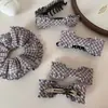 Pinza para el cabello de tela fresca estilo coreano con cuadros, volantes y lazo, Pinza tipo plátano grande, Pinza vertical, Accesorio para el cabello de pinza de resorte de alta gama