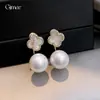 Pendientes de Flor de Zircón y Perla con Aguja de Plata Electrochapada en Oro Real de 14K Pendientes de Lujo Accesible Pendientes de Gama Alta Pendientes Retro Franceses para Mujer