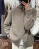 Outono e Inverno Novo Estilo 100 Lã Gola Polo Zíper Cardigã Feminino Preguiçoso Solto Moda Lapela Jaqueta Suéter Tricotada