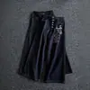 Jeans rectos de mezclilla retro americano con costuras azules, unisex, modernos, estampado de letras góticas, corte holgado, pierna ancha, pantalones largos