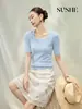 Ropa única y práctica: Suéter de punto multicolor de lana pura, cuello en U, hilo Yangzi de 48 hebras
