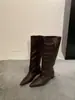 ¡Versión de piel de oveja! Botas altas de tacón de cuña vintage para personas menudas, botas altas que aumentan la altura, botas de caballero Maillard, botas western de punta