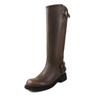 Botas de Cavaleiro Cowboy Ocidental de Couro Integral 2025 Salto Médio Grosso Cano Largo Alargado Fivela de Cinto Botas Altas de Couro Genuíno para Mulheres