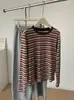 Otoño 2026 Nuevo Estilo Coreano Color Bloque Retro Camiseta Rayada Elástica Manga Larga Hombro Normal Camisa Base para Mujer Top para Mujer