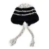 Chapéu de Lã Trançado Fofo e Doce Irmão Gato para Mulheres, Aquecimento de Inverno, Listrado Color-Block Proteção Auricular à Prova de Frio
