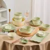 Jingdezhen Louças e Pratos com Esmalte Subcamada Estilo Creme Conjunto de Tigelas e Pratos de Cerâmica Domésticos Presentes de Inauguração Louças Novas